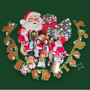 Vtg Die Cut Christmas Decor Honeycomb Jointed Banner Lot Of 10 80s Beistle Santa